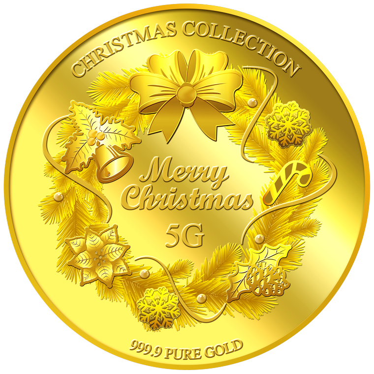 5g 2017 Christmas Wreath Gold Medallion