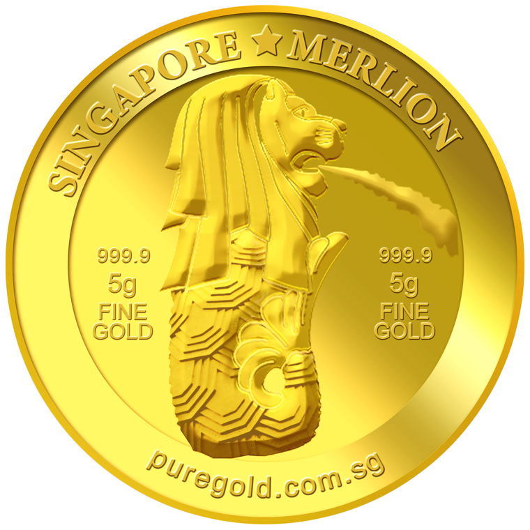 5g SG Merlion Fountain Gold Medallion
