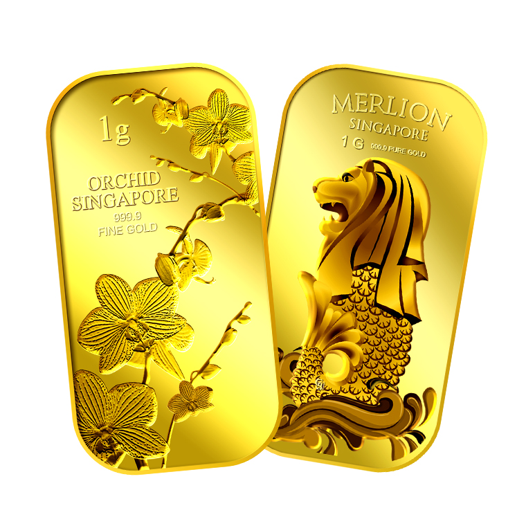 1g x 2 SG Orchid (Series 1) Gold Bar and SG Merlion Sea Gold Bar