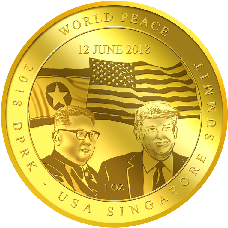 1oz 2018 DPRK - USA Singapore Summit Gold Medallion