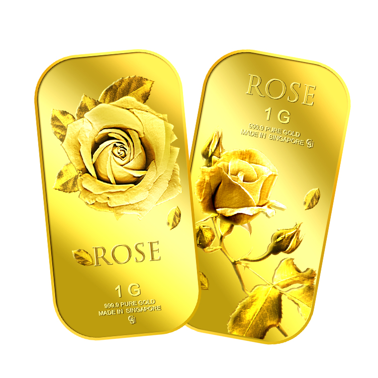 1G X 2 Big Rose (Series 1) and Small Rose (Series 1) GOLD BAR