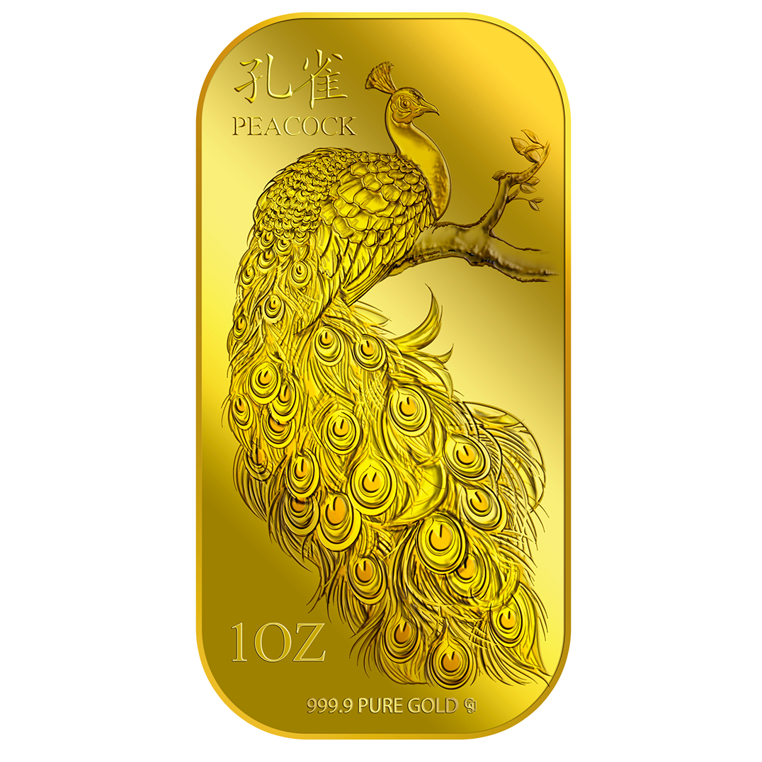 1Oz Golden Peacock Gold Bar 